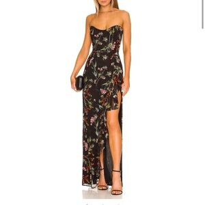 Katie May Black Floral Strapless Maxi Dress